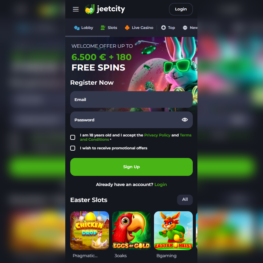 Interface of Jeetcity casino mobile application